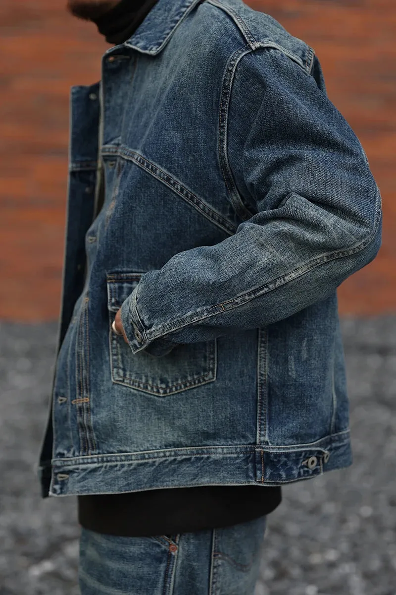 Blue Selvage Denim Jacket Vintage Washed Unlined Jean Jacket