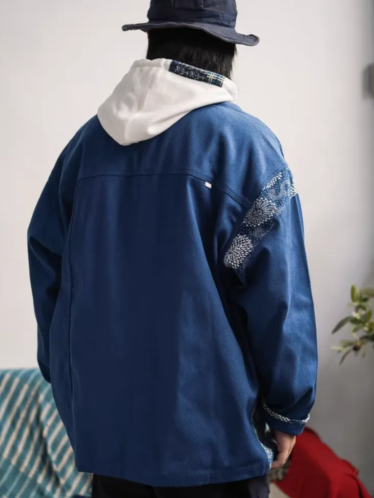 Indigo Japanese Motif Patchwork Kimono Jacket