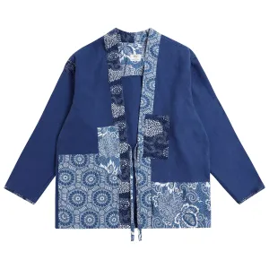 Indigo Japanese Motif Patchwork Kimono Jacket