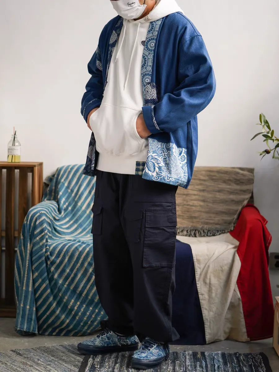 Indigo Japanese Motif Patchwork Kimono Jacket