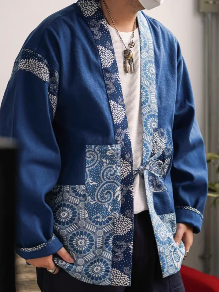 Indigo Japanese Motif Patchwork Kimono Jacket