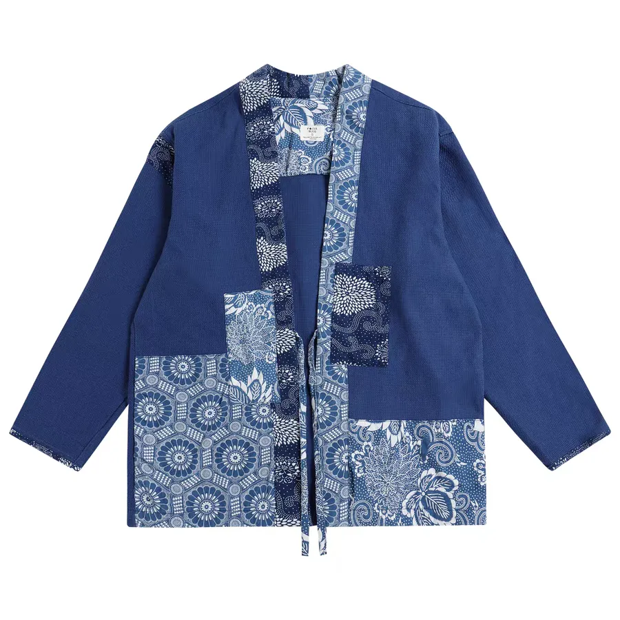 Indigo Japanese Motif Patchwork Kimono Jacket
