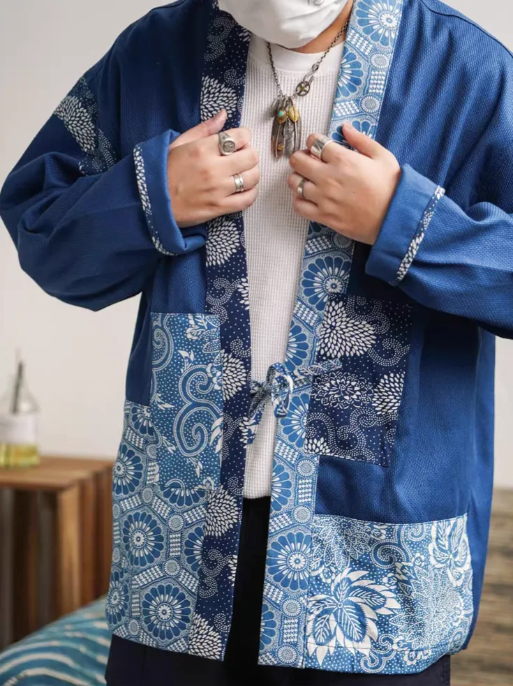 Indigo Japanese Motif Patchwork Kimono Jacket