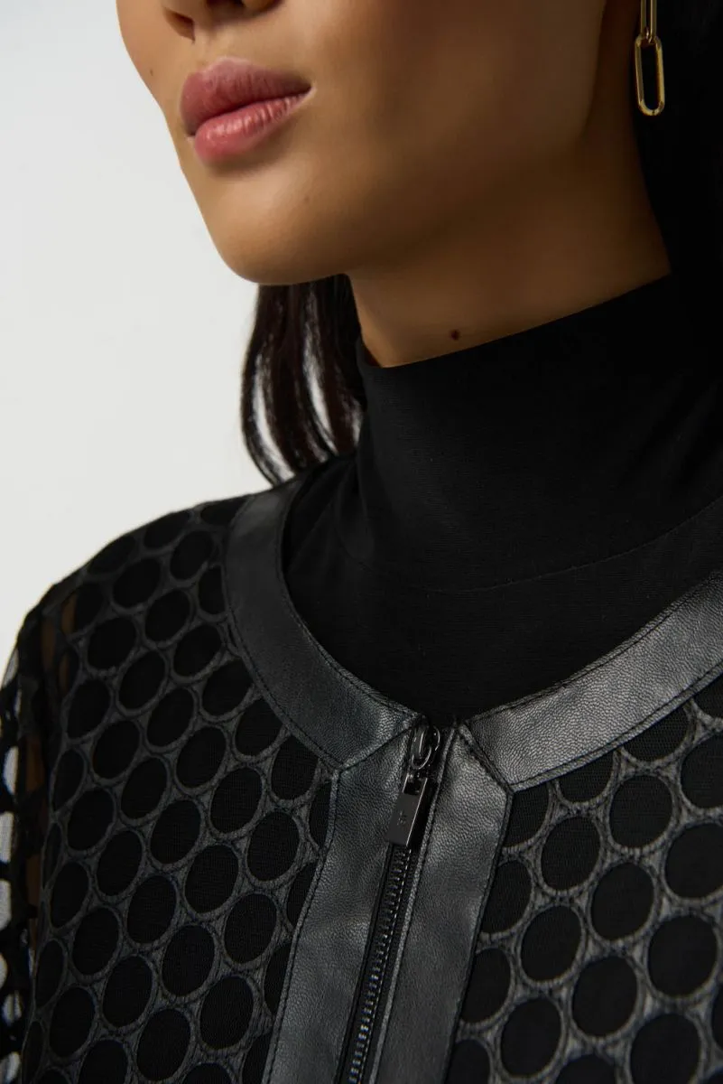 JOSEPH RIBKOFF 233968 Black Faux Leather and Mesh Jacket