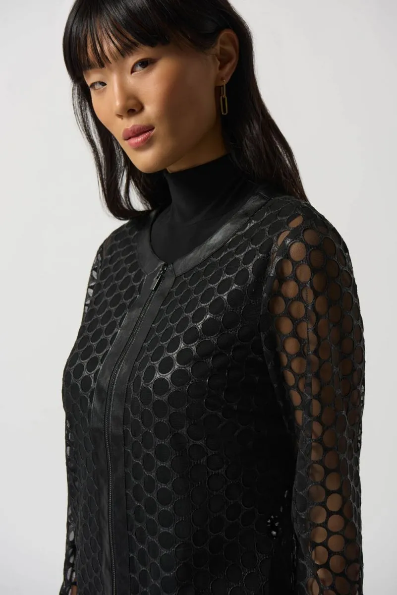 JOSEPH RIBKOFF 233968 Black Faux Leather and Mesh Jacket