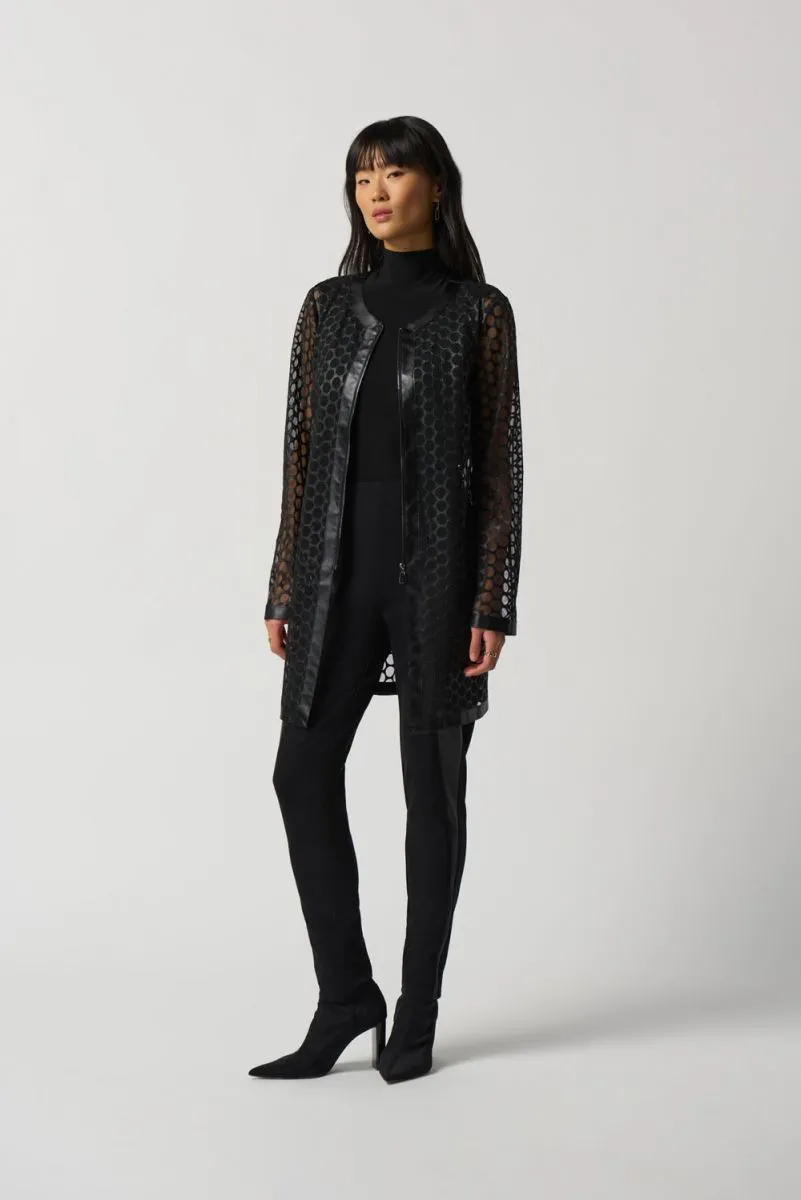 JOSEPH RIBKOFF 233968 Black Faux Leather and Mesh Jacket