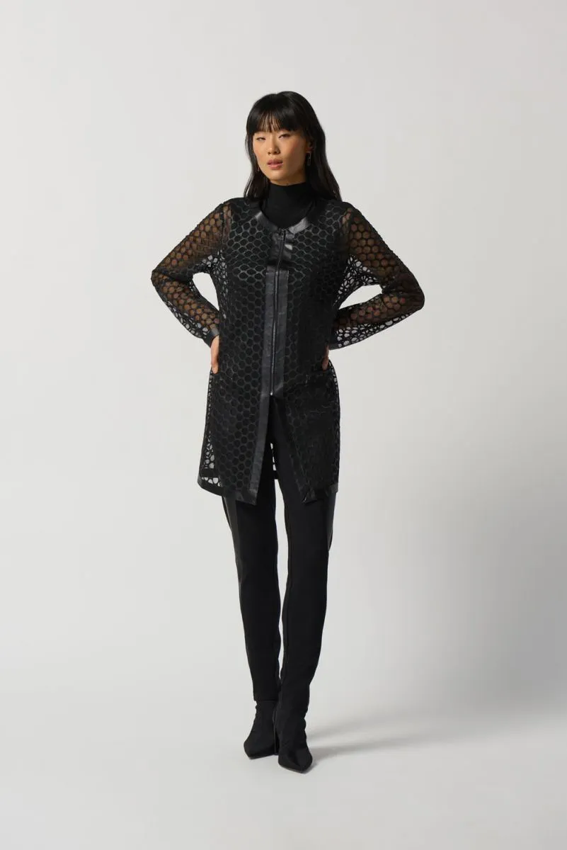 JOSEPH RIBKOFF 233968 Black Faux Leather and Mesh Jacket