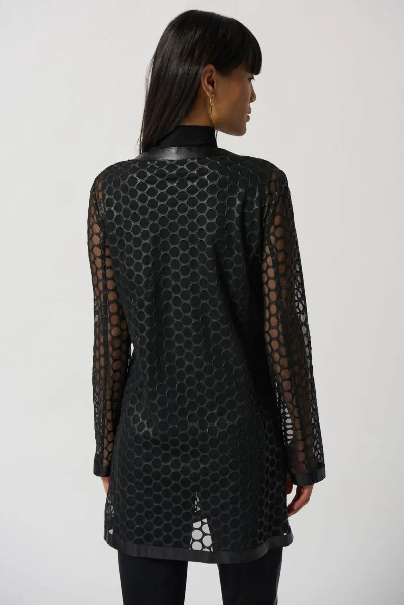 JOSEPH RIBKOFF 233968 Black Faux Leather and Mesh Jacket