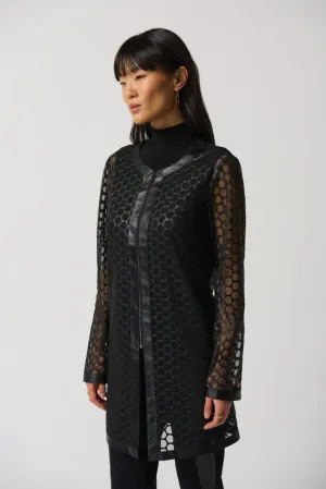 JOSEPH RIBKOFF 233968 Black Faux Leather and Mesh Jacket