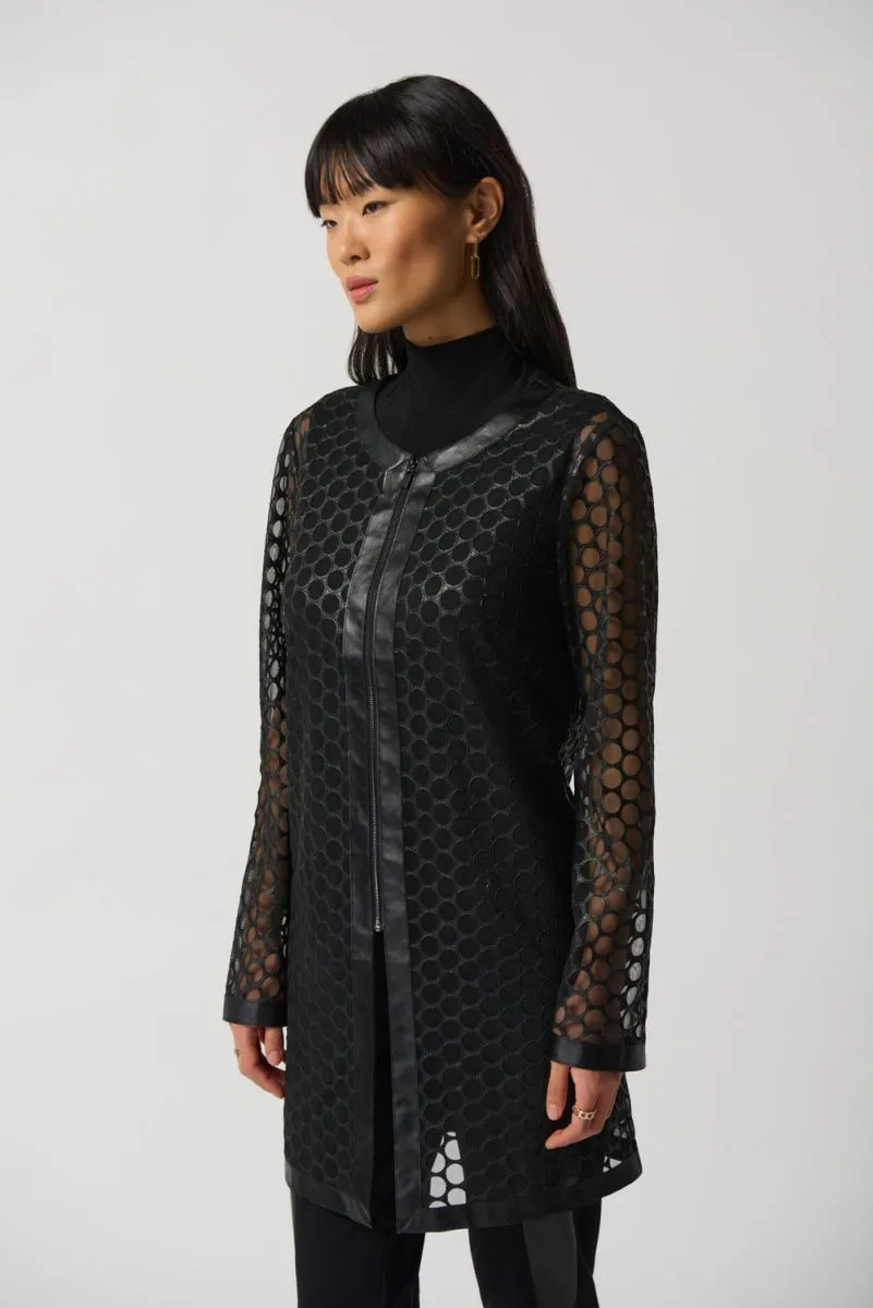 JOSEPH RIBKOFF 233968 Black Faux Leather and Mesh Jacket
