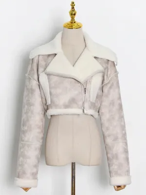 Korean Fashion Patchwork PU Leather Colorblock Jacket For Women Lapel Collar Long Sleeve Zipper Coats Female Winter Clothing