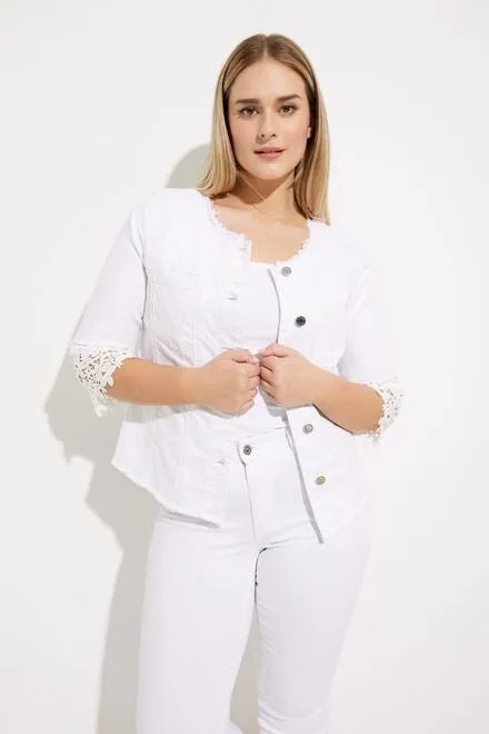 Lace Trimmed White Denim Jacket JOSEPH RIBKOFF 232910