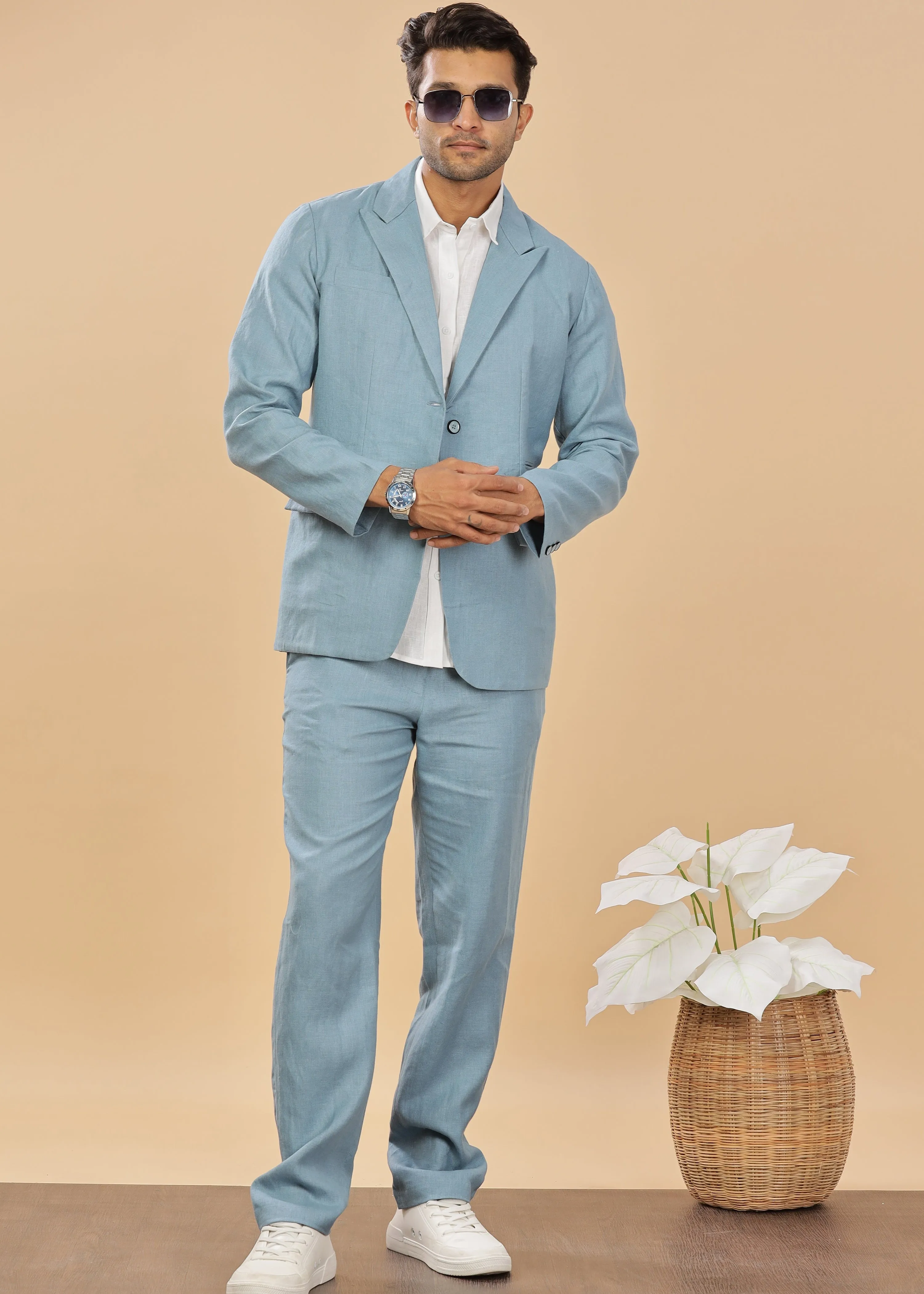 Luther Suit Jacket - Pure Linen Jacket - Light Blue Grey