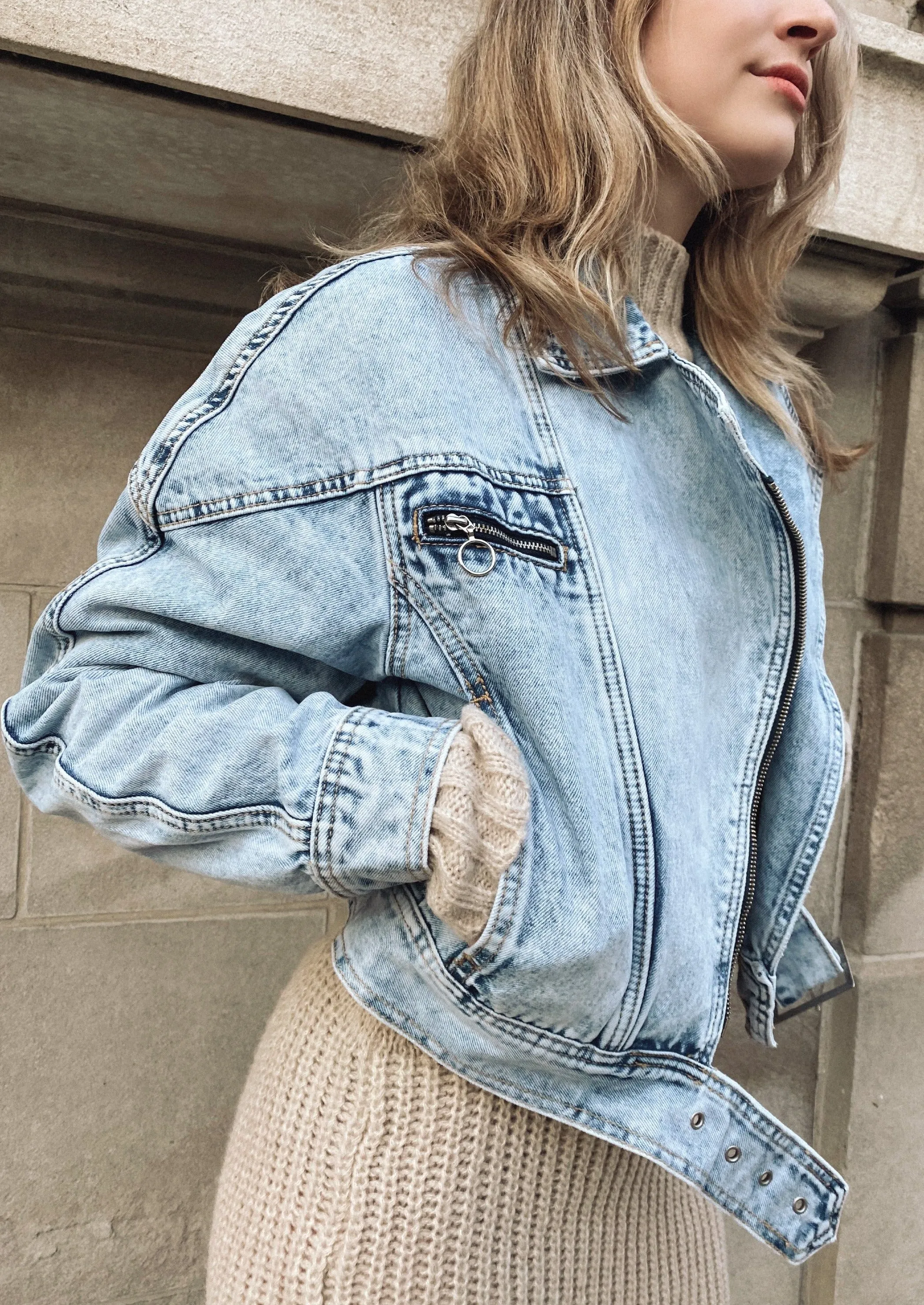 Marlowe Light Wash Denim Biker Jacket