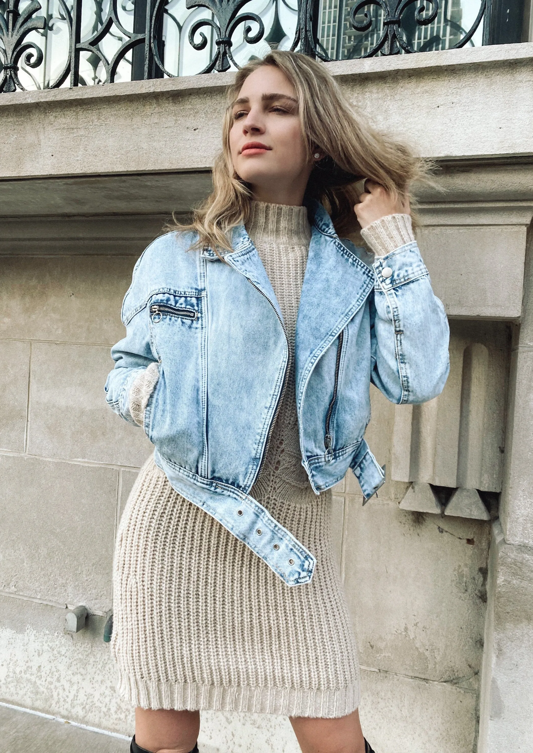 Marlowe Light Wash Denim Biker Jacket