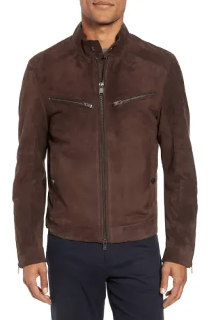 Mens Mocha Brown Suede Leather Biker Jacket