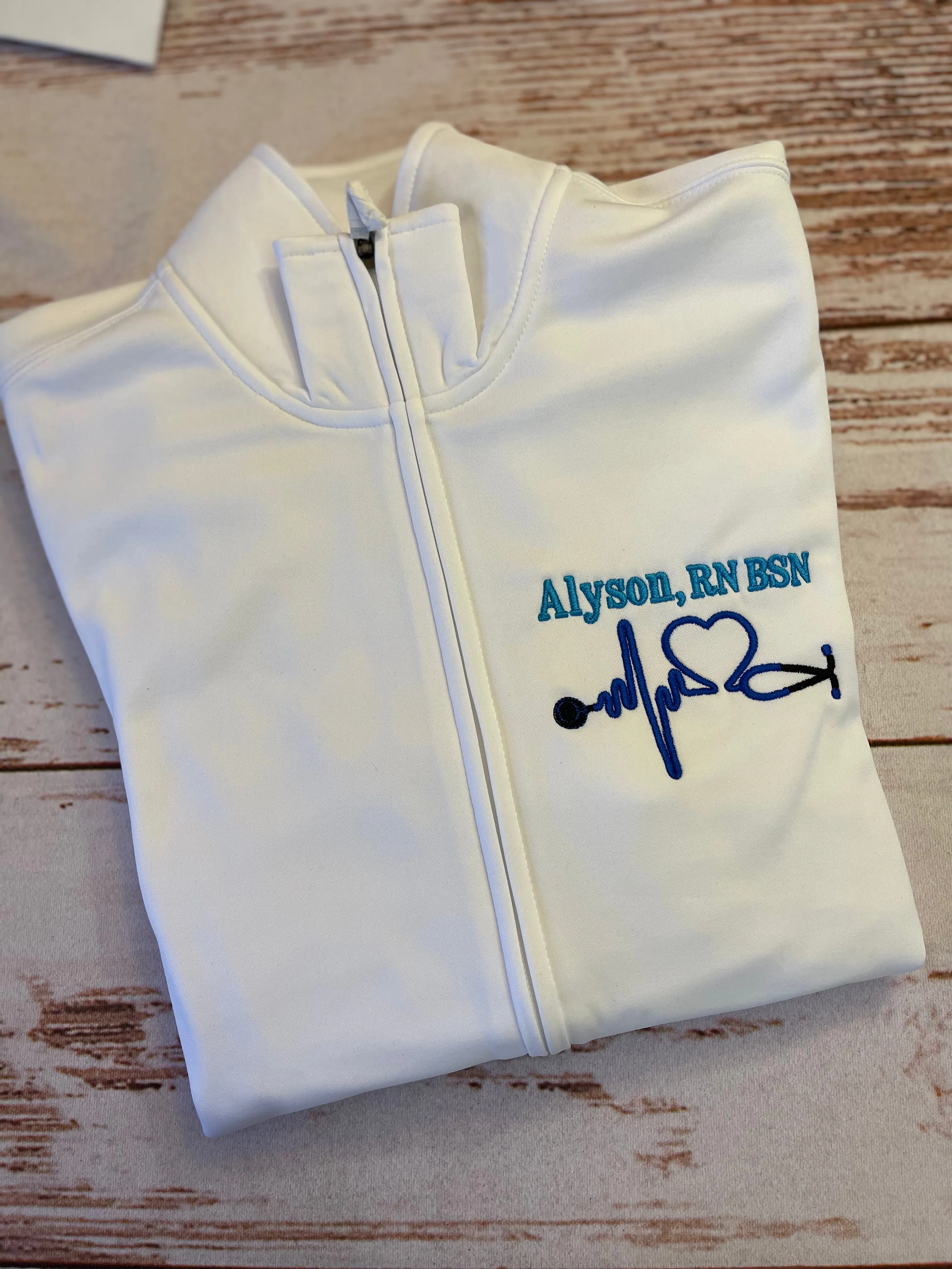 Monogrammed Nurse Full Zippered Jacket Sweatshirt | Personalized Nurse Polyester Jacket|Personalized Ladies Nurse/Doctor Heart Steth