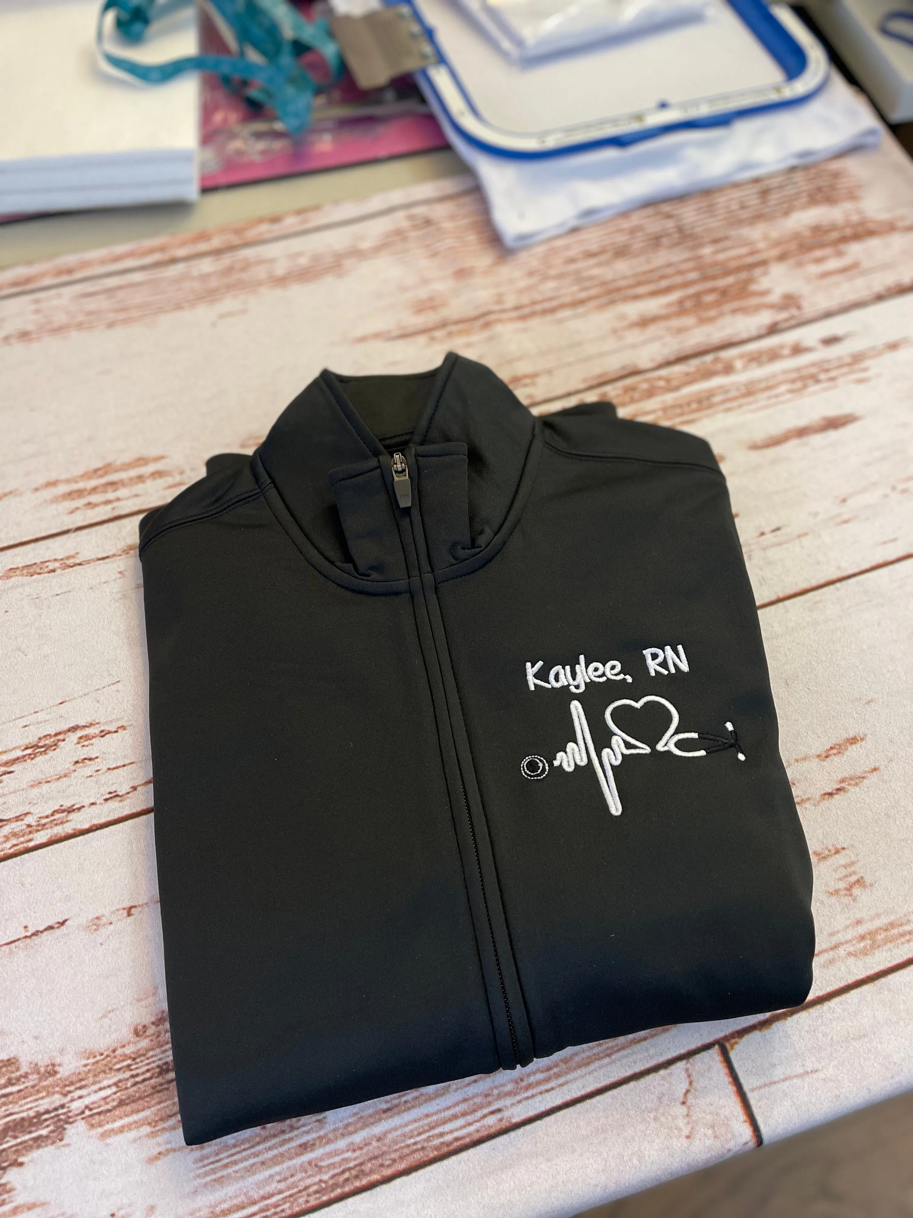 Monogrammed Nurse Full Zippered Jacket Sweatshirt | Personalized Nurse Polyester Jacket|Personalized Ladies Nurse/Doctor Heart Steth