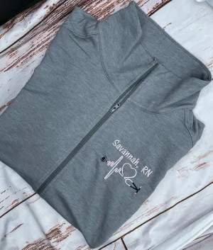 Monogrammed Nurse Full Zippered Jacket Sweatshirt | Personalized Nurse Polyester Jacket|Personalized Ladies Nurse/Doctor Heart Steth