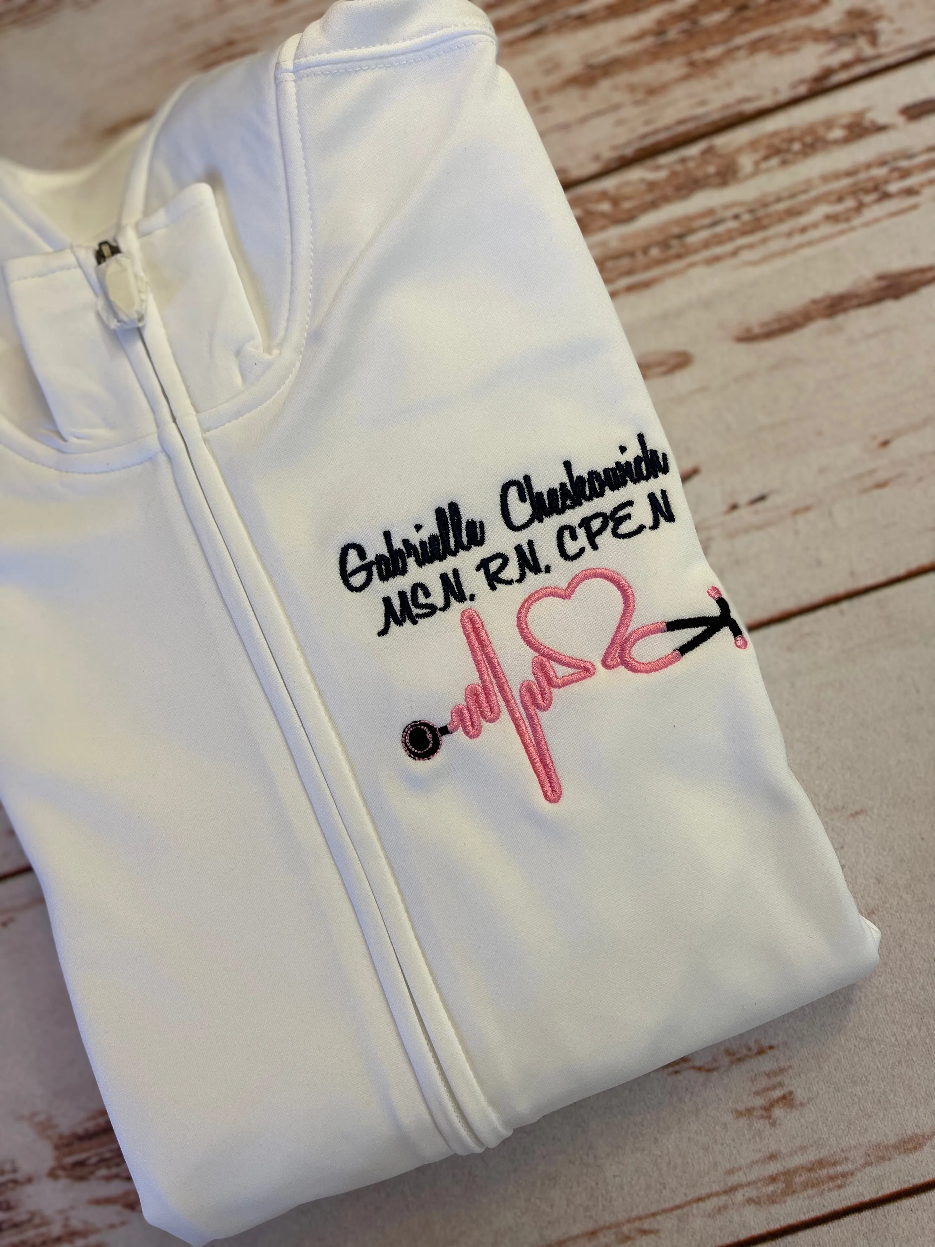 Monogrammed Nurse Full Zippered Jacket Sweatshirt | Personalized Nurse Polyester Jacket|Personalized Ladies Nurse/Doctor Heart Steth