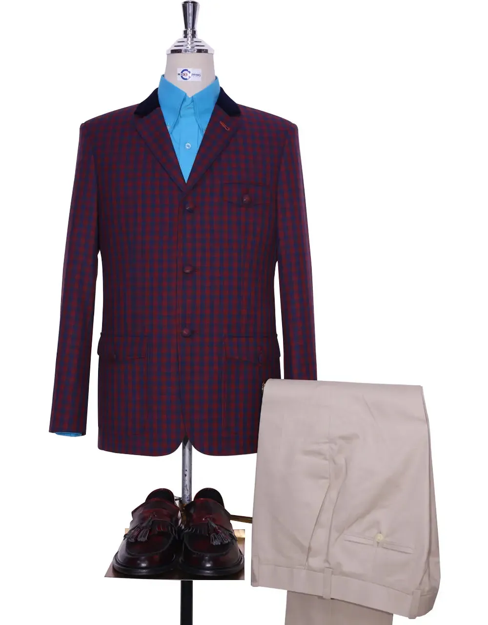 Navy Blue And Maroon Buffalo Check Jacket