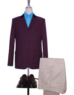 Navy Blue And Maroon Buffalo Check Jacket