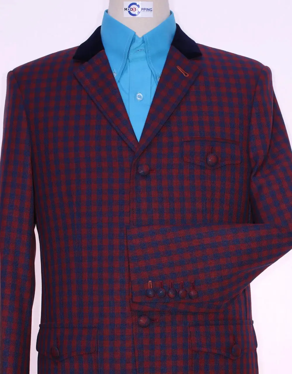 Navy Blue And Maroon Buffalo Check Jacket