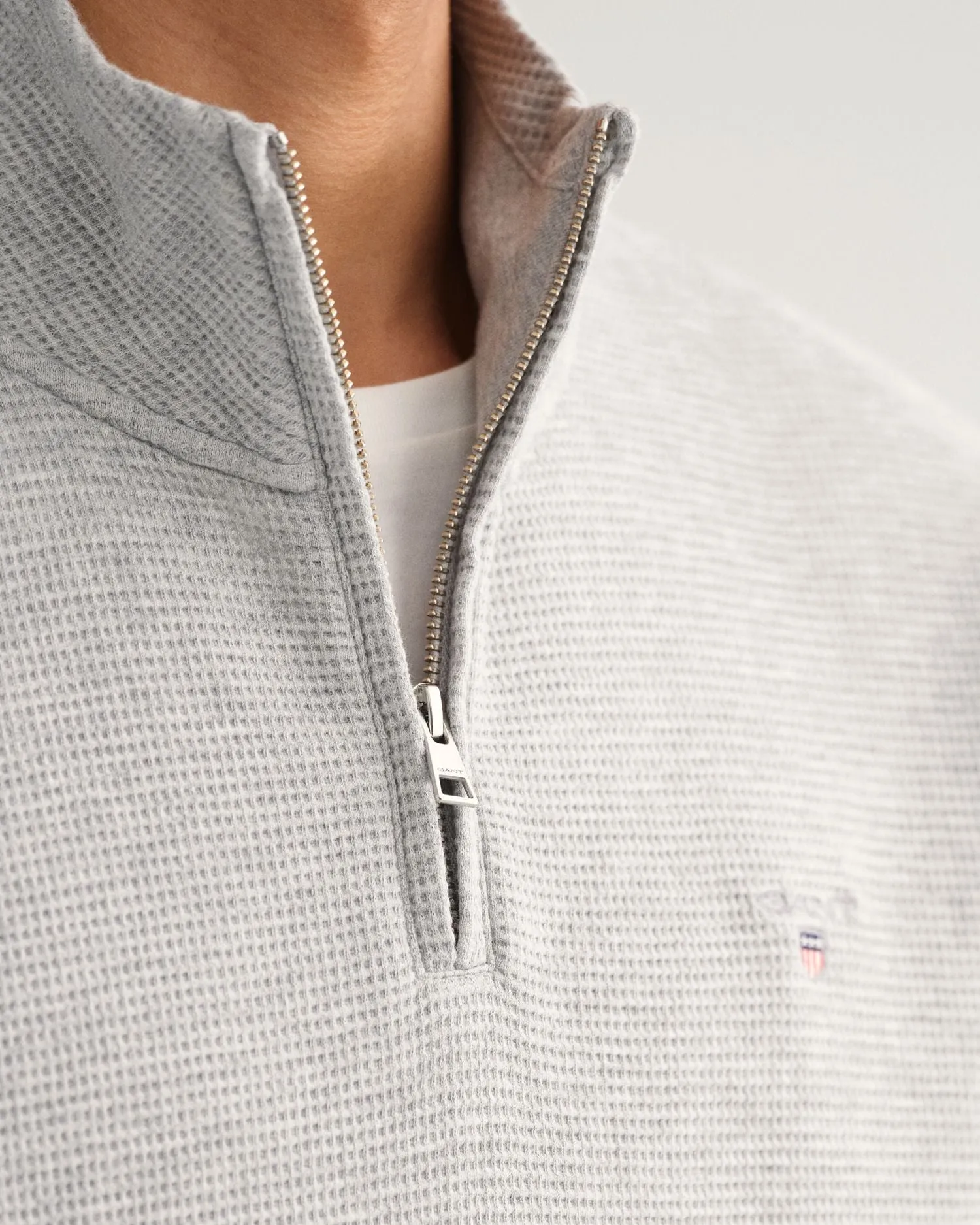 Waffle Half Zip Sweatshirt - Grey Melange