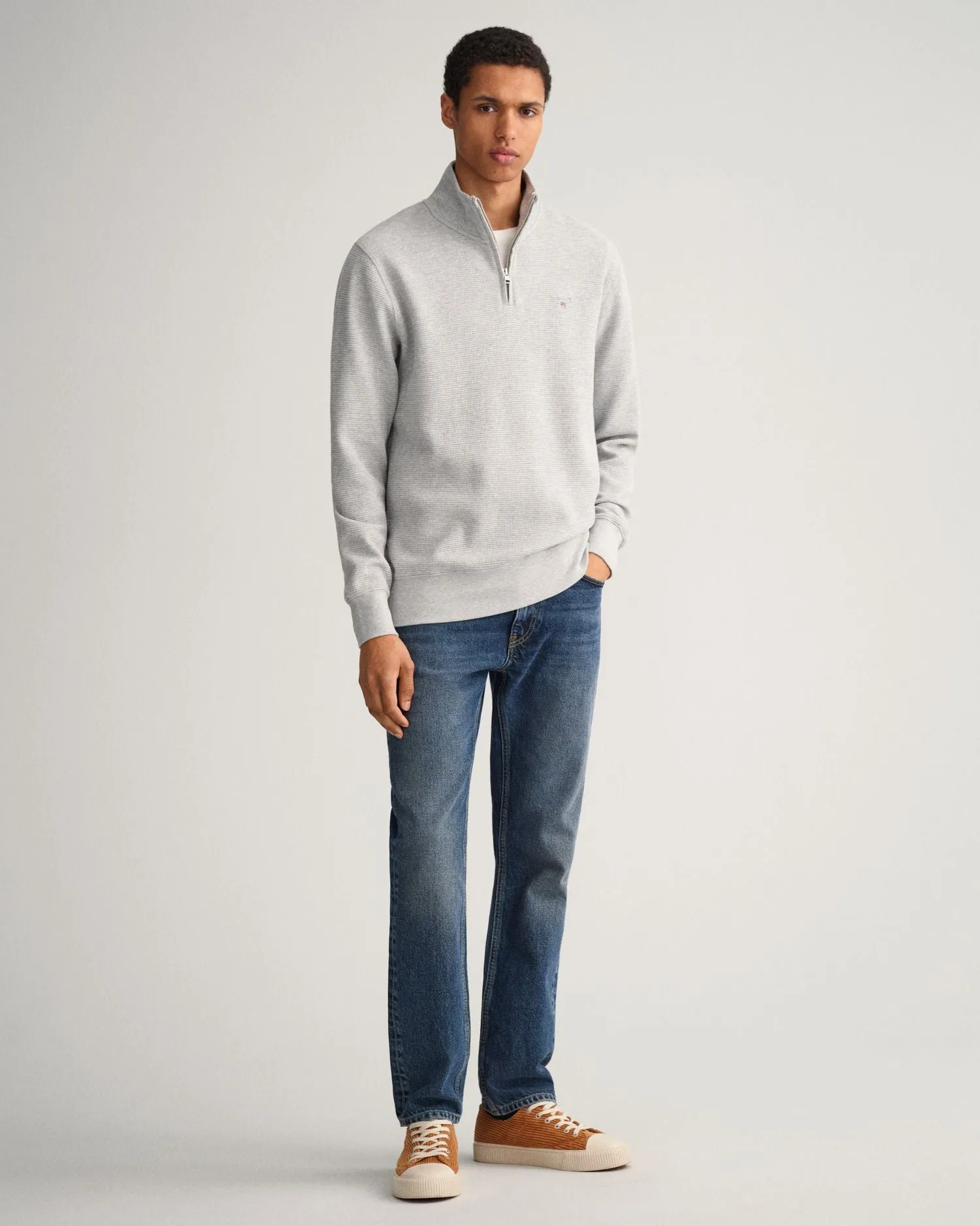 Waffle Half Zip Sweatshirt - Grey Melange