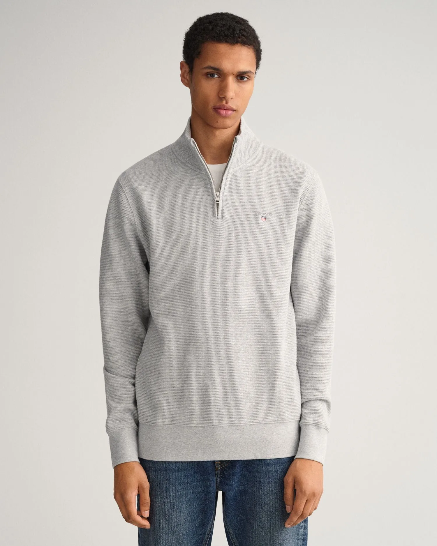 Waffle Half Zip Sweatshirt - Grey Melange