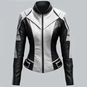 White And Black Faux Leather Jacket